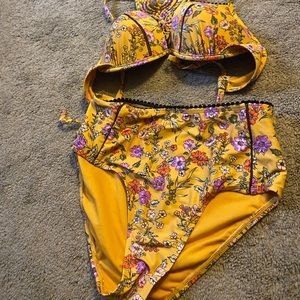 2 piece orange and floral swim suit- Time and tru
